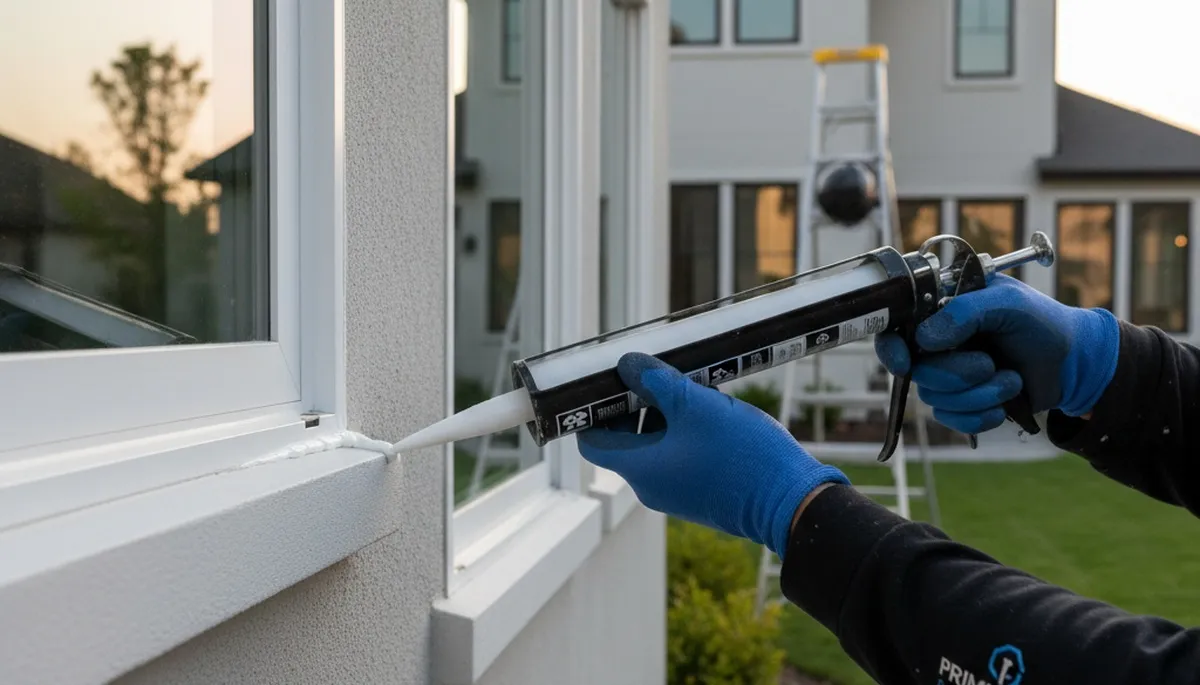 Professional caulking and sealing on Allen TX home exterior for weather protection and energy efficiency