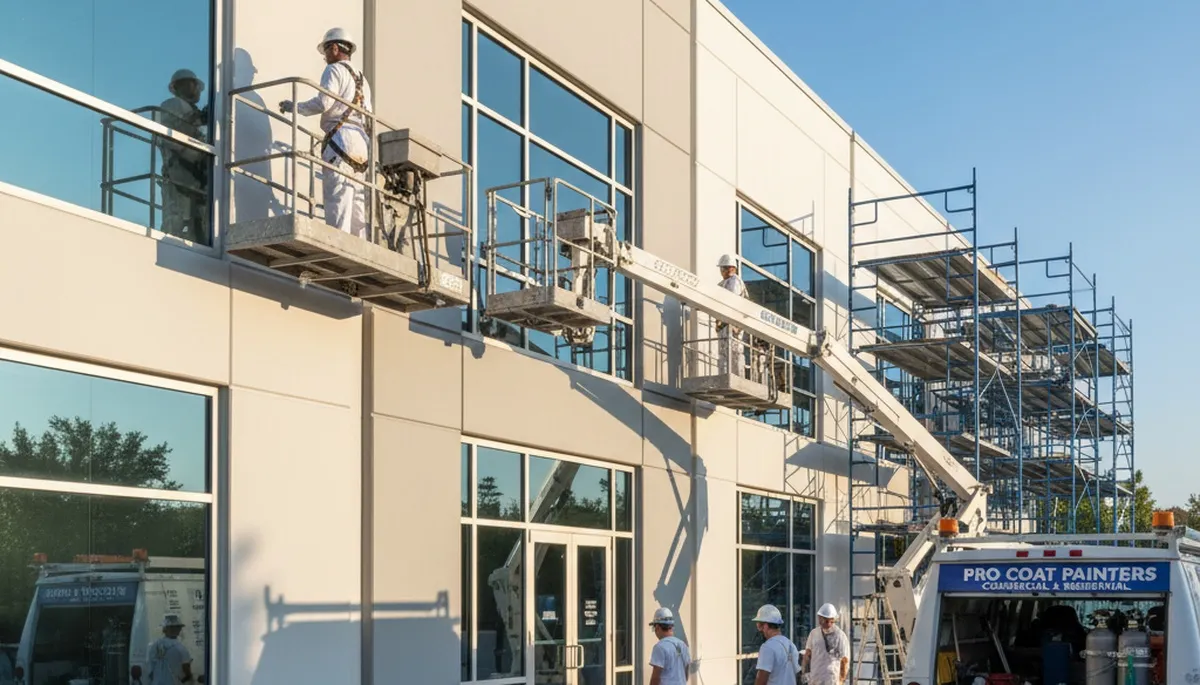 Commercial building painting by professional painters in Allen, TX with durable exterior coatings