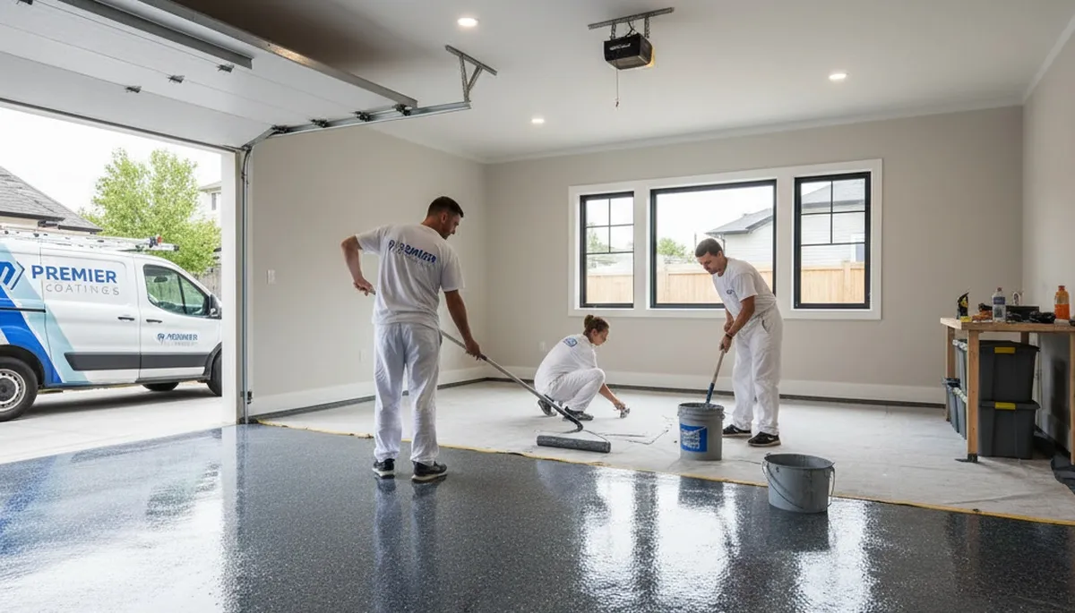Professional garage floor epoxy coating in Allen, TX by expert house painters for durable, clean finish