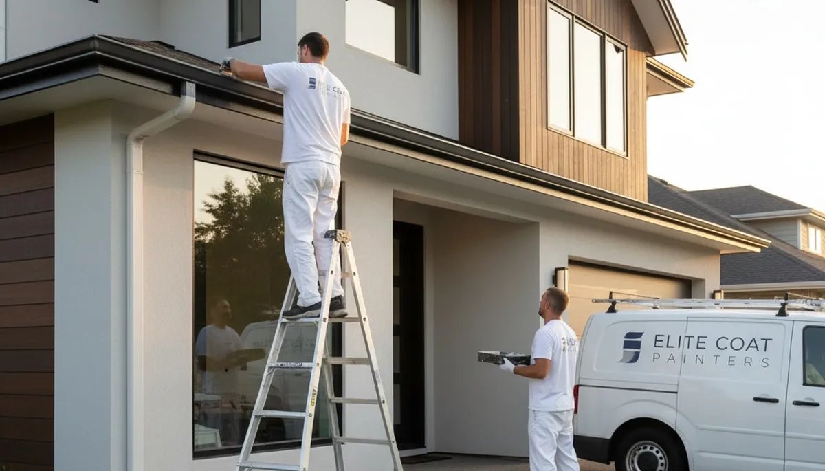 Professional gutter painting on a residential home in Allen, TX by expert house painters